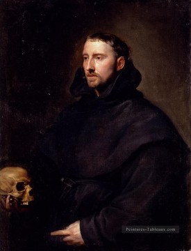  Anthony Art - Portrait d’un moine de l’ordre bénédictin tenant un crâne baroque peintre de cour Anthony van Dyck